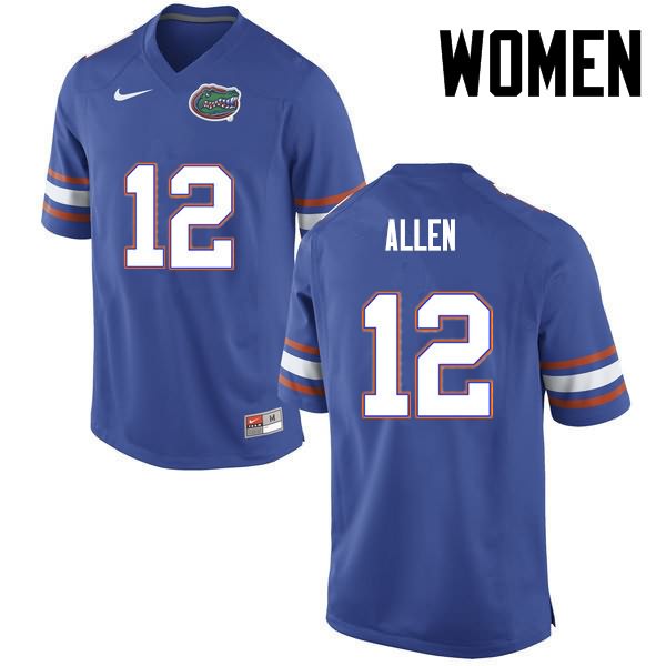 NCAA Florida Gators Jake Allen Women's #12 Nike Blue Stitched Authentic College Football Jersey FIP8264VM